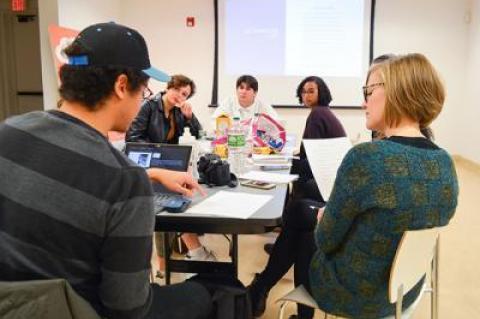 Members of Guild Hall’s Teen Arts Council listened to advice from Jeremy Dennis, a photographer, during a recent meeting.