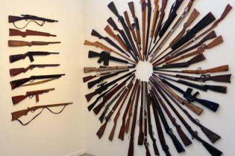 Mark Wilson will show selections from his collection of more than 50 life-size, handmade toy wooden guns at the Outsider Art Fair in Chelsea.