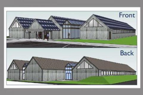 Renderings show a new building in which East Hampton Town departments would be consolidated.