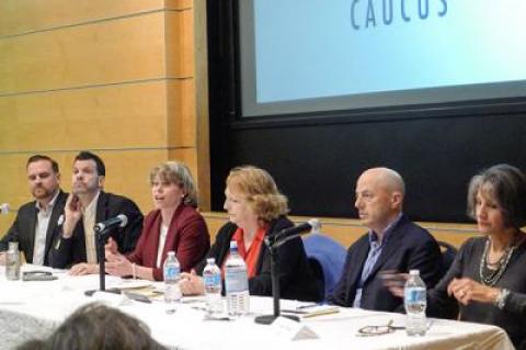 Six candidates seeking the Democratic Party’s nomination to challenge Representative Lee Zeldin in the First Congressional District discussed health care, immigration, and foreign policy at a forum in Southampton on Saturday.