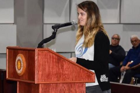 Colleen Henn, who is from East Hampton, represented the Surfrider Foundation of New York City, Central Long Island, and Eastern Long Island at a hearing on Friday on a plan to open waters off the Atlantic Coast to offshore oil and gas exploration.