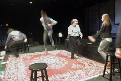 Perpetual motion characterized the Stowaways’ improv show at Bay Street Theater in Sag Harbor on Saturday.