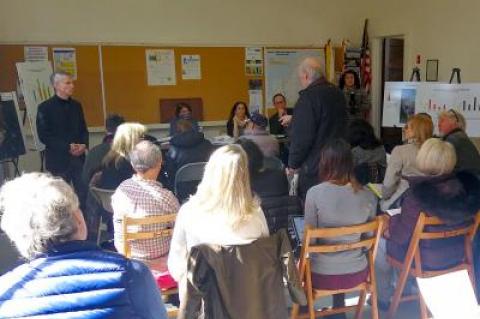 Stuart Z. Cohen from Environmental and Turf Services spoke to a crowd on Friday about the results of water tests conducted at the Sand Land mine.