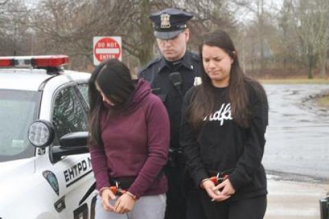 Joseline Lizano-Mairena of Sag Harbor, left, and Katherin Molina of East Quogue were charged by East Hampton Town police on March 6 with possession of narcotics with intent to sell, among other charges.