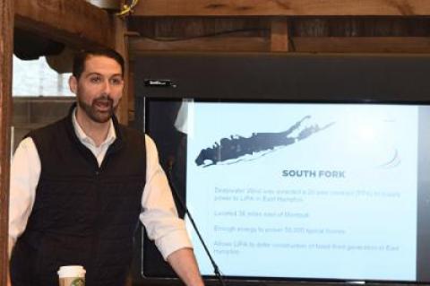 Clint Plummer of Deepwater Wind updated the East Hampton Town Board on his company’s plan to construct an offshore wind farm on Tuesday.