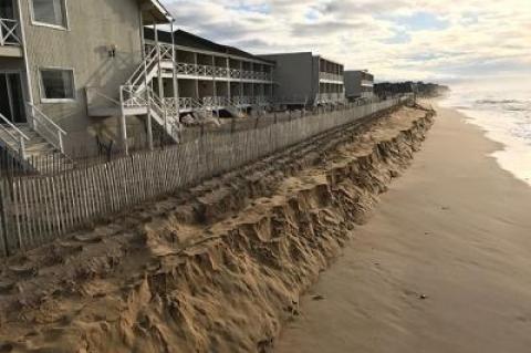 Higher-than-normal tides and a strong easterly sweep of surf earlier this week scoured the contours of the sand that had been placed between the ocean and the sandbags along the downtown Montauk beach.