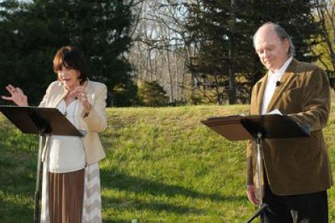 Mercedes Ruehl and Harris Yulin performed an en plein air reading of scenes from "Who's Afraid of Virginia Woolf?" as part of the dedication of LongHouse's amphitheater to the play's author, Edward Albee.