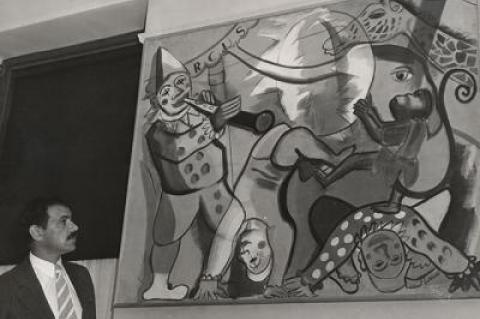 Louis Schanker at the presentation of his W.P.A. mural at the Neponsit Beach Children’s Hospital in Queens in 1939.