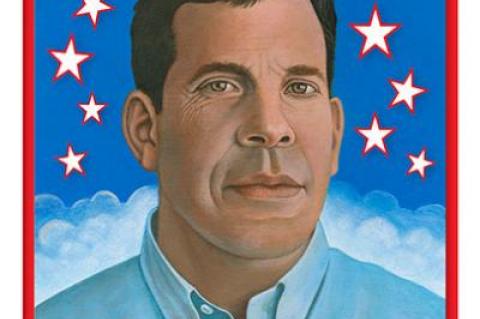 David Pechefsky, one of five Democrats seeking the nomination to face Representative Lee Zeldin, got a boost from the artist Paul Davis, who designed this poster for the candidate.