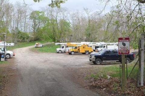 The proposed site for Sag Harbor Village’s impound yard is currently being used as a temporary parking lot for PSEG trucks.