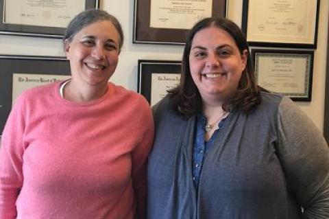 The first job Jennifer Favre, right, held in Gail Schonfeld’s East End Pediatrics was in the front office. Twelve years later, now a pediatrician herself, she has joined Dr. Schonfeld, left, on the medical side of the practice.