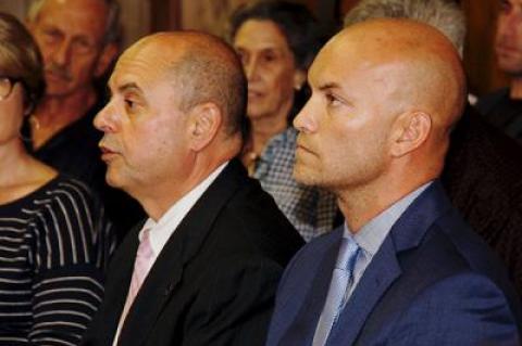 Manny Vilar, left, and David Lys, right, answered questions from local clergy during a forum last Thursday sponsored by the East Hampton Clericus.