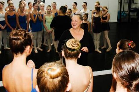 Sara Jo Strickland, founder and director of the Hampton Ballet Theatre School, addressed a class on Tuesday as the company prepared to stage “The Nutcracker” at Guild Hall next week.