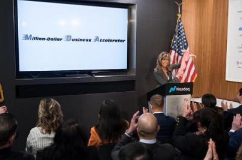 Kathleen Kirkwood, chairwoman of East Hampton Town’s Recycling and Litter Committee, spoke about sustainable fashion at the Nasdaq MarketSite in Manhattan last month.