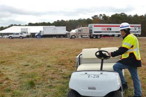 On Thursday, support trailers and tents were set up at the East Hampton Airport to serve as many as 1,000 utility contractors who were due to arrive to work restoring electricity to eastern Long Island.