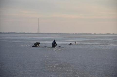 Geoff Bowen and Jimmy Sullivan, who were clamming at Napeague Harbor Sunday afternoon, heard Randy Parsons calling for help from the icy water and raced out to him before emergency responders arrived.