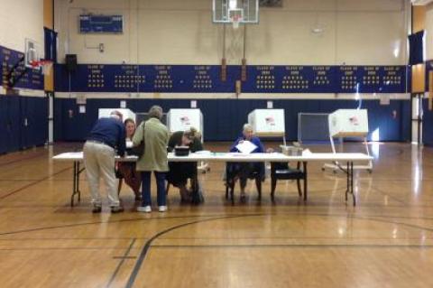 Two people signed in to vote at the Amagansett School on Tuesday afternoon.