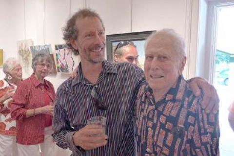 Nick Tarr, curator of this year’s Springs Invitational Exhibition at Ashawagh Hall, shared a laugh at the opening with Alexander Russo, who was honored along with Margaret Kerr, Adrienne Mim, and Athos Zacharias at the reception.