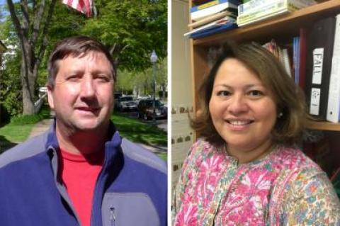 Patrick Brabant, left, won a write-in campaign for a seat on the Springs School Board, and Claudia Quintana, also a write-in, bested an incumbent to win a seat on the Amagansett School Board.