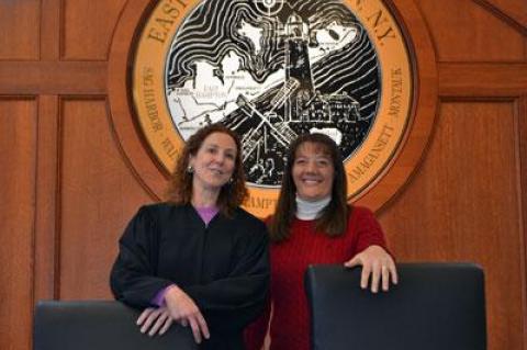 East Hampton Town Justice Catharine Cahill, left, with Jennifer Anderson, her long-time clerk, will not seek re-election this fall after 20 years on the bench.