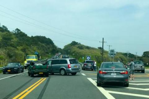 James F. Regan, 51, of Garden City, the driver of a 2014 Chrysler van, was ticketed for failing to yield the right of way at the intersection of Old Montauk and Montauk Highways on Sunday. The van crashed into a Chevrolet pickup driven by John Pelaez, 53, of Montauk, who complained of pain but was not taken to the hospital.