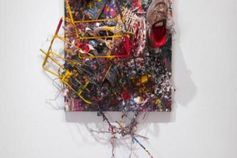 Dan Colen's Hard Day's Night, 2011, trash and paint on canvas