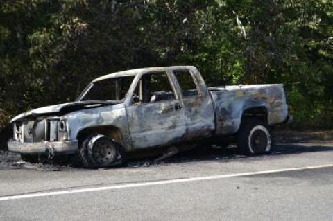 The truck that caught fire just west of the Hither Hills overlook in Montauk was destroyed.