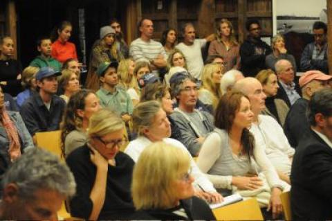 The Town Hall meeting room was packed on Thursday night with residents who came to vent frustrations over the Army Corps work that began in earnest this week on the downtown Montauk beach.