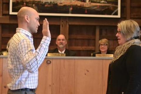 David Lys was sworn in on Jan. 2 as a member of the East Hampton Town Zoning Board of Appeals by Town Clerk Carole Brennan as Supervisor Peter Van Scoyoc and Councilwoman Kathee Burke-Gonzalez looked on.