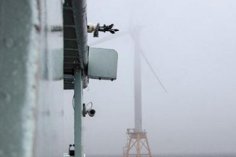 One of Deepwater Wind's Block Island electricity generating turbines. The company is involved in a large project that has stirred some resistance in East Hampton.