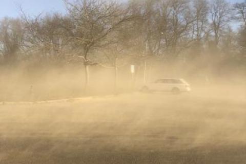 Dust blew off the barren farm field north of Amagansett's Main Street last week, creating a mess on parked cars and sidewalks and for village storekeepers.