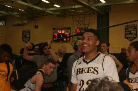 Elijah Jackson was all smiles after Bridgehampton's win on Tuesday night. He scored four three-pointers, helping to propel the Bees forward to the East regional final.