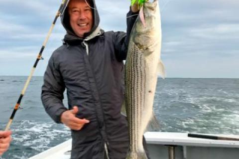 Charlie Bateman of East Hampton landed this striped bass on the Oh Brother! out of Montauk. 	Jon M. Diat