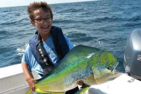 Max Polsky landed this mahimahi within sight of Montauk Point with his father, George, at the helm.