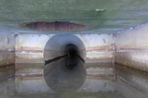 The Cove Hollow end of a roughly mile-and-a-half concrete drain pipe that reaches to the fields off Route 114 in East Hampton