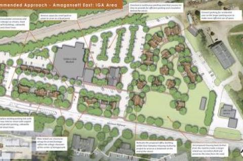 A page from East Hampton Town's Amagansett hamlet report shows one recommended approach for the I.G.A. area east of the main commercial center.