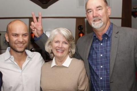 East Hampton Town Supervisor Peter Van Scoyoc, right, Councilman David Lys, and Councilwoman Sylvia Overby celebrating Mr. Lys’s victory in November. All three will run to keep their seats.