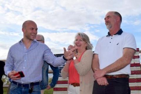 Councilwoman Sylvia Overby, center, and Supervisor Peter Van Scoyoc, right, were on hand to support Councilman David Lys, left, as he declared his candidacy for re-election Sunday.