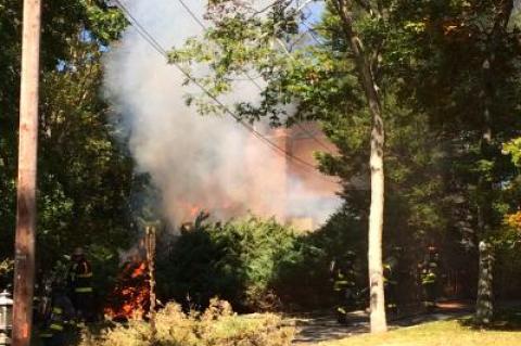 A caller reported flames were blowing out windows at a house on Hands Creek Road in East Hampton.