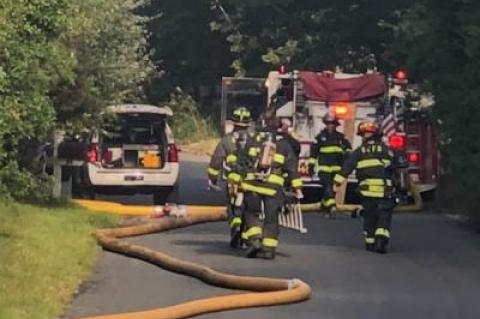 The East Hampton Fire Department found heavy smoke and a fire in the living room of a house at 29 Hedges Banks Drive in East Hampton Thursday morning. The East Hampton Fire Department found heavy smoke and a fire in the living room of a house at 29 Hedges Banks Drive in East Hampton Thursday morning.