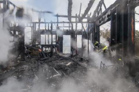 A cottage on Town Line Road in Sagaponack was destroyed in a fire on Friday afternoon.