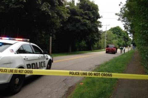 Police cordoned off a portion of the road where an S.U.V. hit a child on a bicycle on Thursday afternoon.