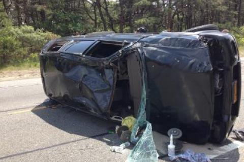 An S.U.V. rolled over on the Napeague stretch of Montauk Highway on Wednesday afternoon.