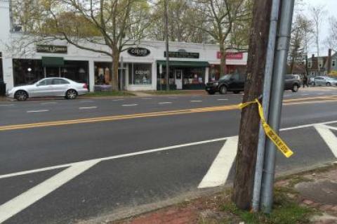 Crime scene tape was all that was left behind Sunday morning at the scene of an accident on Main Street in Bridgehampton where a pedestrian was struck.