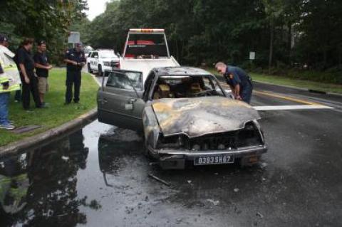 One of the Citroëns in Ronald Lauder's collection was destroyed when it erupted in flames in Wainscott Wednesday morning.