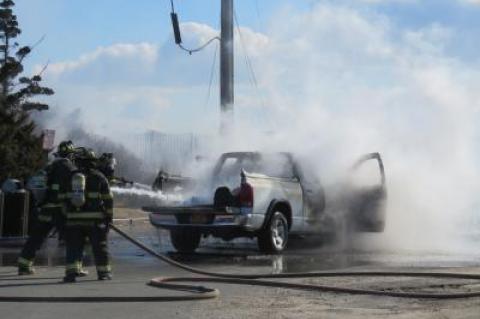 A truck caught fire by the beach access by Sloppy Tuna on Saturday.