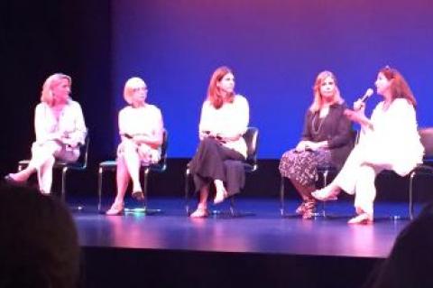 The panel discusses a documentary about sexual assault on college campuses after a screening at Guild Hall