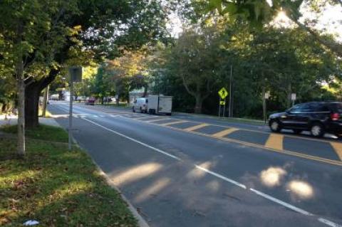 An elderly woman was struck by a westbound pickup truck on Montauk Highway near the post office in Bridgehampton Monday evening.