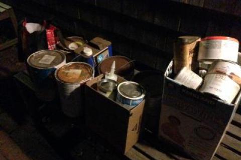 An assortment of old paint and household chemicals of the kinds accepted at East Hampton Town hazardous material collection events