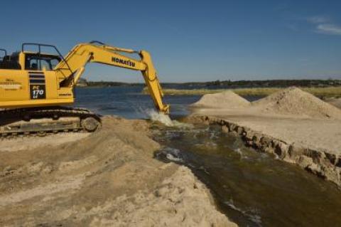 Georgica Pond was opened for the first time in a year on Thursday morning.